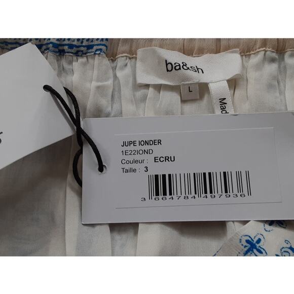 75% OFF NWT Ba&sh Ionder Midi Skirt Boho in Cream/Blue Color Size: L MSRP" $400 - Picture 5 of 7